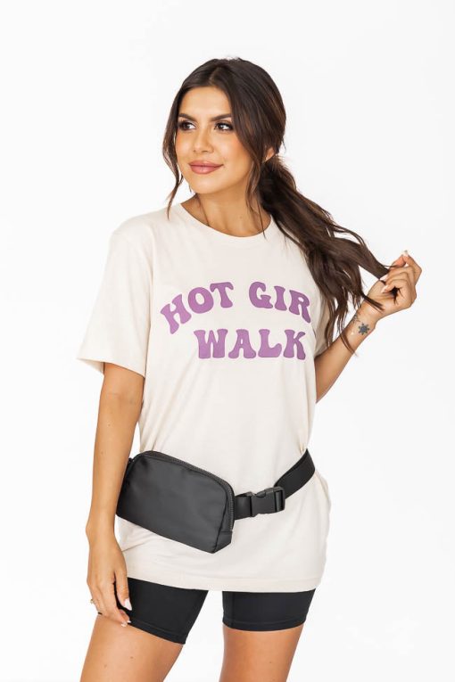 New 👏 Pink Lily Hot Girl Walk Oatmeal Graphic Tee 😀 -Tees Shop