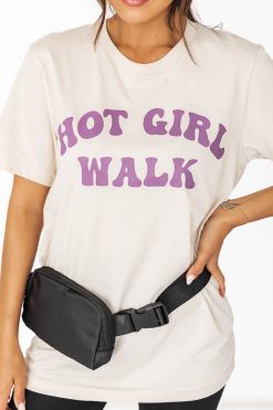 New 👏 Pink Lily Hot Girl Walk Oatmeal Graphic Tee 😀 -Tees Shop Z149187 4 650x