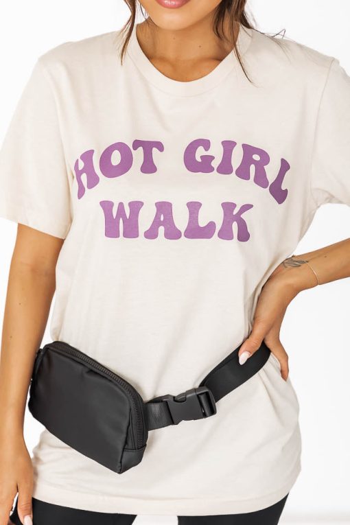 New 👏 Pink Lily Hot Girl Walk Oatmeal Graphic Tee 😀 -Tees Shop