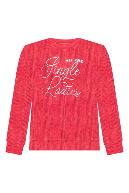 Brand new 😉 Pink Lily All The Jingle Ladies Red Corded Graphic Sweatshirt 💯 -Tees Shop all the jingle ladies red corded graphic