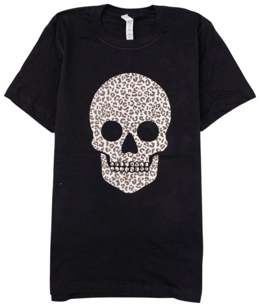 New ❤️ Pink Lily Animal Print Skull Black Graphic Tee ✨ -Tees Shop animal print skull black graphic