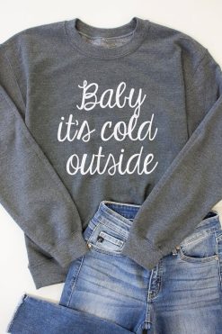 Best deal 😀 Pink Lily Baby It's Cold Outside Script Dark Heather Graphic Sweatshirt 🧨 -Tees Shop baby its cold outside dark grey 24948 650x