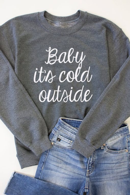 Best deal 😀 Pink Lily Baby It's Cold Outside Script Dark Heather Graphic Sweatshirt 🧨 -Tees Shop