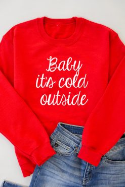 Best reviews of ✨ Pink Lily Baby It's Cold Outside Script Red Graphic Sweatshirt 🥰 -Tees Shop baby its cold outside red 63659 650x