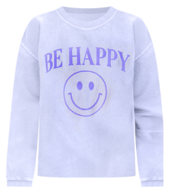 Top 10 🔥 Pink Lily Be Happy Smiley Lilac Corded Graphic Sweatshirt 🌟 -Tees Shop be happy smiley lilac corded graphic sweatshirt 650x