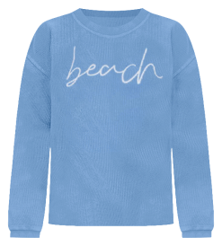 Discount 👏 Pink Lily Beach Script Blue Corded Graphic Sweatshirt 😍 -Tees Shop beach script blue corded graphic sweatshirt 650x