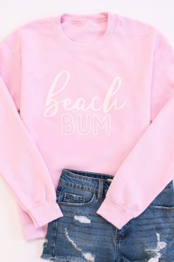 Coupon 🎁 Pink Lily White Beach Bum Script Light Pink Graphic Sweatshirt 😍 -Tees Shop beach bum light pink sweatshirt 99361 650x