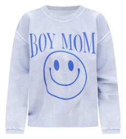 Hot Sale ⭐ Pink Lily Boy Mom Smiley Faded Denim Corded Graphic Sweatshirt 🥰 -Tees Shop boy mom smiley faded denim corded graphic sweatshirt 650x