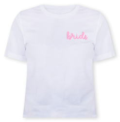 Promo 😉 Pink Lily Bride Script White Graphic Tee 🎁 -Tees Shop bride script white graphic tee 650x