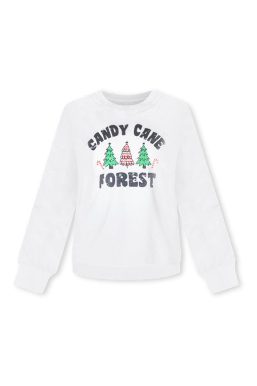 Buy 🧨 Pink Lily 🍬 Candy Cane Forest White Graphic Sweatshirt 🎉 -Tees Shop candy cane forest white graphic