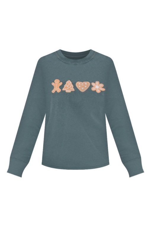 Hot Sale 👏 Pink Lily ❄ Christmas Cookies Dark Green Long Sleeve Graphic Tee 🎁 -Tees Shop christmas cookies dark green graphic