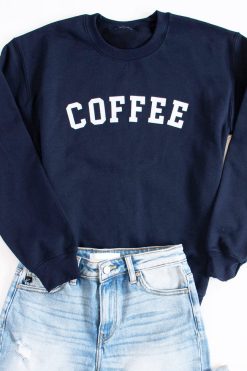 Best deal 👏 Pink Lily Coffee Varsity Graphic Navy Sweatshirt 🔔 -Tees Shop coffee navy 00884 650x