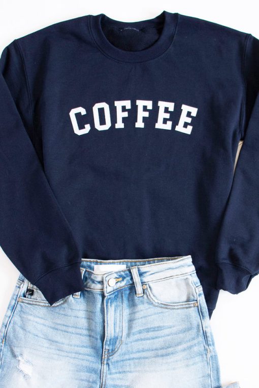 Best deal 👏 Pink Lily Coffee Varsity Graphic Navy Sweatshirt 🔔 -Tees Shop