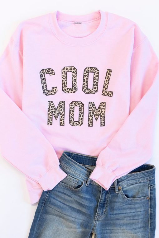 Best Sale 😀 Pink Lily Cool Mom Animal Print Graphic Pink Sweatshirt 😍 -Tees Shop