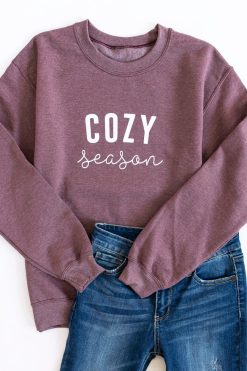 New 👍 Pink Lily Cozy Season Dark Maroon Graphic Sweatshirt 💯 -Tees Shop cozyseason 650x