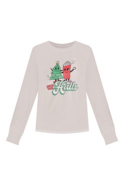 Budget 🥰 Pink Lily Deck The Halls Ivory Graphic Long Sleeve Tee 👏 -Tees Shop deck the halls ivory graphic sweatshirt 650x