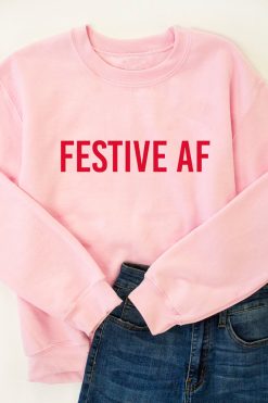 Flash Sale 💯 Pink Lily Festive AF Light Pink Graphic Sweatshirt ✔️ -Tees Shop festive AF new 21427 650x