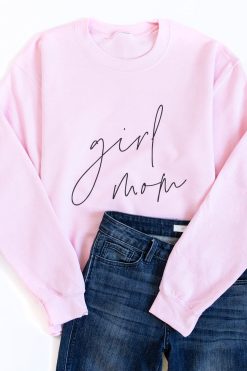 Best Pirce 🔔 Pink Lily Girl Mom Script Pink Graphic Sweatshirt ✨ -Tees Shop girlmompink 650x