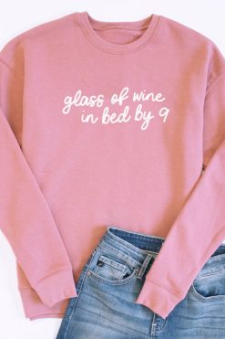 Promo ❤️ Pink Lily Glass Of Wine In Bed By Nine Mauve Graphic Sweatshirt 🔥 -Tees Shop glassofwinemauve 650x