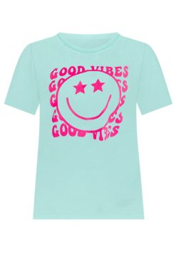 Best Sale 🧨 Pink Lily Good Vibes Chalky Mint Graphic Tee 🌟 -Tees Shop good vibes chalky mint graphic tee 650x