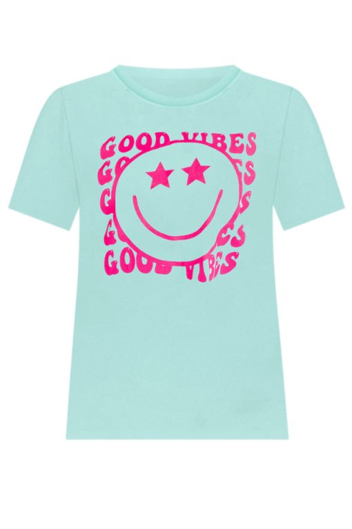 Best Sale 🧨 Pink Lily Good Vibes Chalky Mint Graphic Tee 🌟 -Tees Shop good vibes chalky mint graphic