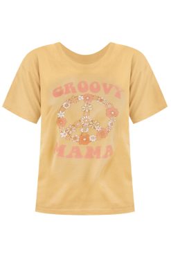 Budget 🎉 Pink Lily Groovy Mama Mustard Graphic Tee 🎁 -Tees Shop groovy mama mustard graphic tee 650x