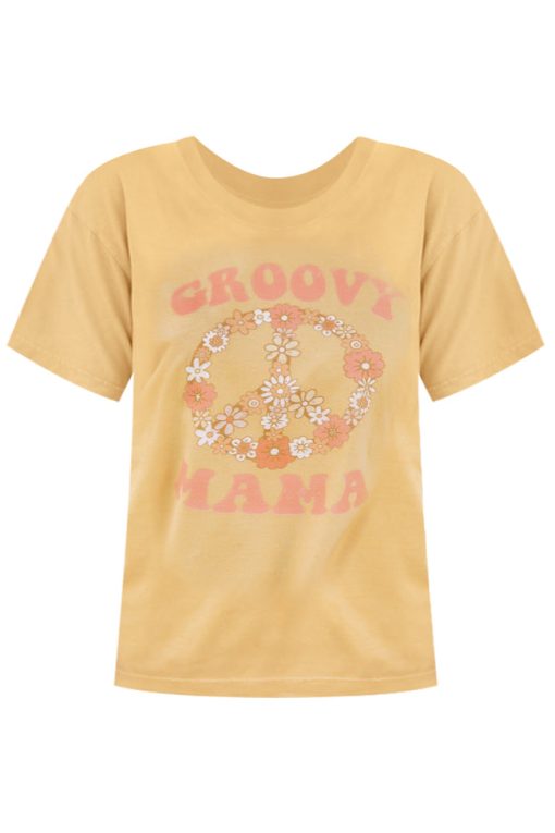 Budget 🎉 Pink Lily Groovy Mama Mustard Graphic Tee 🎁 -Tees Shop groovy mama mustard graphic