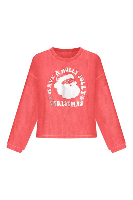 Discount 🧨 Pink Lily Have A Holly Jolly 🎁 Christmas Red Corded Graphic Sweatshirt 🎁 -Tees Shop have a holly jolly christmas red corded graphic