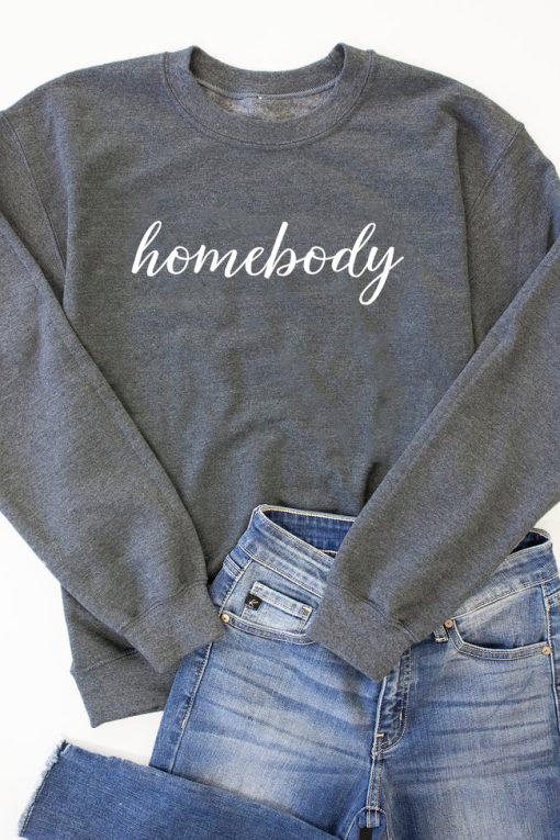 Best deal 👍 Pink Lily Homebody Script Dark Heather Graphic Sweatshirt 👍 -Tees Shop