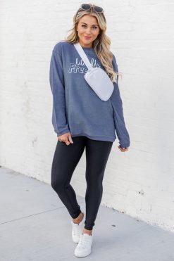 Wholesale 👍 Pink Lily Literally Freezing Navy Corded Graphic Sweatshirt ✔️ -Tees Shop i164498 1 650x