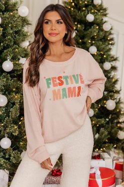 Coupon ✔️ Pink Lily Festive Mama Pale Pink Graphic Sweatshirt 😉 -Tees Shop i172980 13 650x