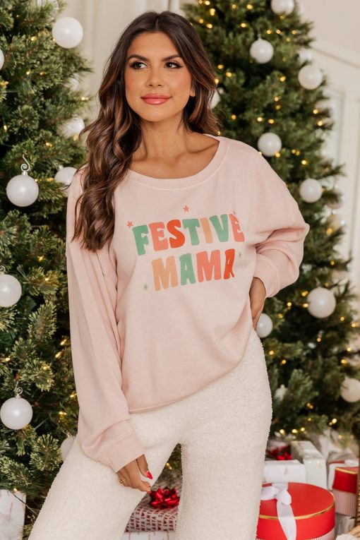 Coupon ✔️ Pink Lily Festive Mama Pale Pink Graphic Sweatshirt 😉 -Tees Shop