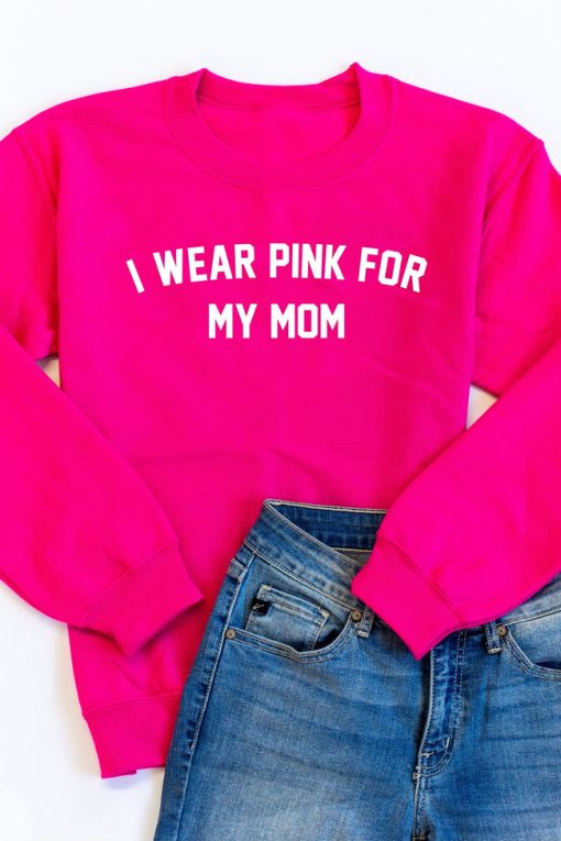 Cheap 😀 Pink Lily I Wear Pink For My Mom Graphic Hot Pink Sweatshirt 👏 -Tees Shop image 15f5902a 9f6e 4d7d b0b4