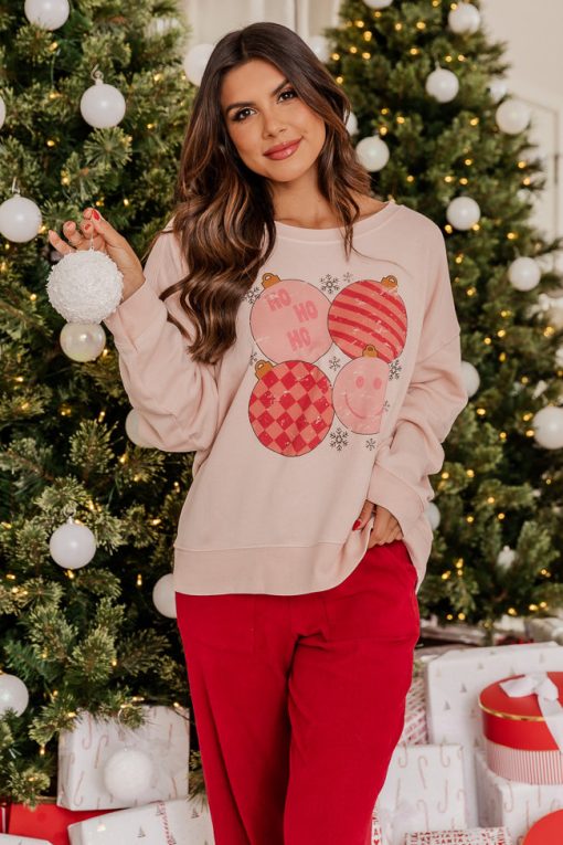 Deals 😍 Pink Lily Retro Ornaments Pale Pink Graphic Sweatshirt 💯 -Tees Shop