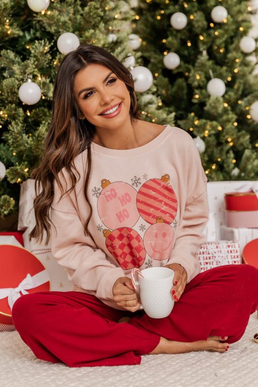 Deals 😍 Pink Lily Retro Ornaments Pale Pink Graphic Sweatshirt 💯 -Tees Shop