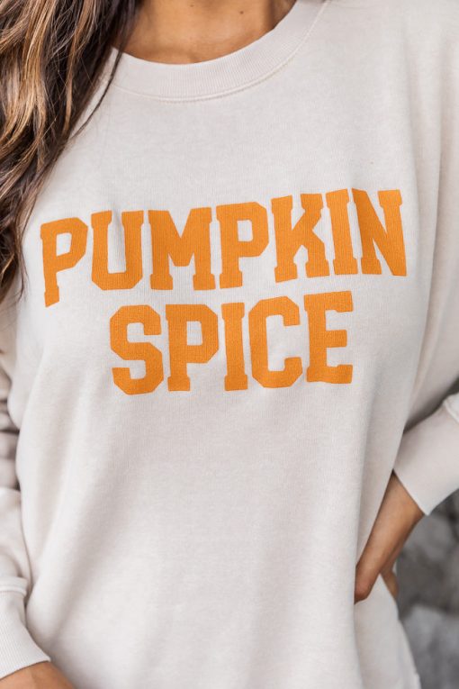 Wholesale ⌛ Pink Lily Pumpkin Spice Light Tan Graphic Sweatshirt ⌛ -Tees Shop