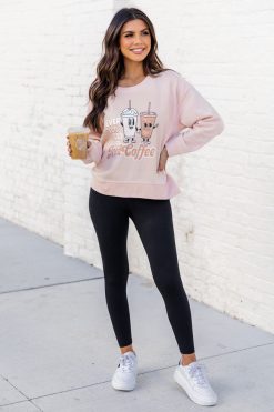 Cheapest 🛒 Pink Lily Never Too Cold For Iced Coffee Pale Pink Graphic Sweatshirt 😍 -Tees Shop k172980 2 650x