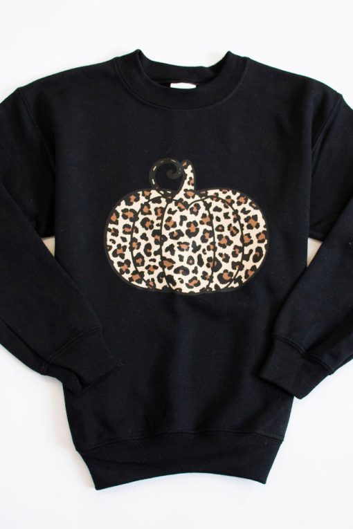 Discount 🔔 Pink Lily Kids Animal Print Pumpkin Graphic Black Sweatshirt 🌟 -Tees Shop