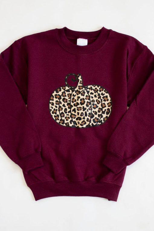 Best deal 🔔 Pink Lily Kids Animal Print Pumpkin Graphic Maroon Sweatshirt 😀 -Tees Shop