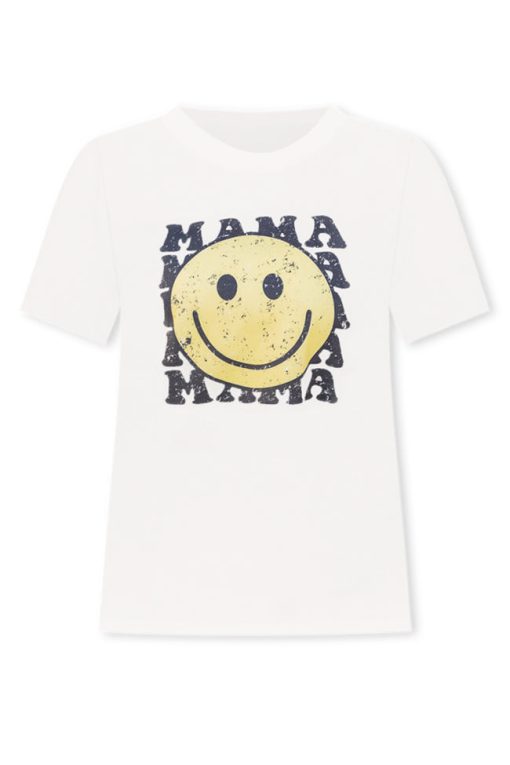 Outlet 😉 Pink Lily Mama Smiley Repeat Ivory Graphic Tee 🧨 -Tees Shop mama smiley repeat ivory graphic