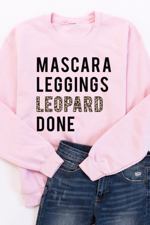 Best Sale 🛒 Pink Lily Mascara Leggings Leopard Done Light Pink Graphic Sweatshirt ⌛ -Tees Shop