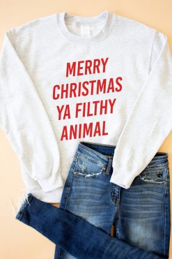 Buy 😍 Pink Lily Merry 🎁 Christmas Ya Filthy Animal Graphic Sweatshirt ✔️ -Tees Shop merry christmas ya filthy 19878 650x