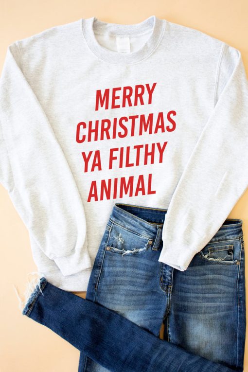 Buy 😍 Pink Lily Merry 🎁 Christmas Ya Filthy Animal Graphic Sweatshirt ✔️ -Tees Shop