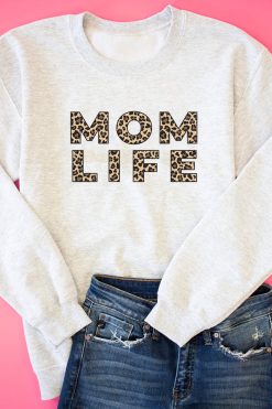 Best Sale ✨ Pink Lily Mom Life Leopard Print Ash Graphic Sweatshirt 😉 -Tees Shop mom life sweatshirt 84887 650x