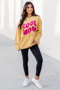 Coupon 🔔 Pink Lily Smiley Cool Mom Gold Corded Graphic Sweatshirt ⭐ -Tees Shop o172136 5 650x