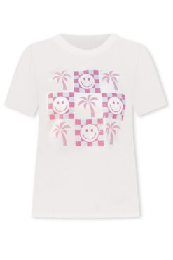 Deals ✨ Pink Lily Palm Tree Smiley Ivory Graphic Tee 🔔 -Tees Shop palm tree smiley ivory graphic tee 650x