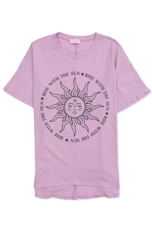 Wholesale 🌟 Pink Lily Rise With The Sun Lavender Oversized Graphic Tee 👏 -Tees Shop