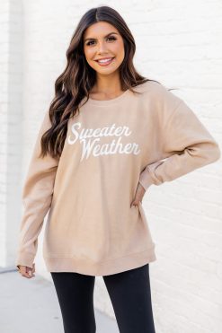 Cheap 👏 Pink Lily Sweater Weather Light Tan Graphic Sweatshirt 😍 -Tees Shop s174450 7 650x