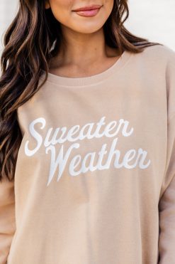 Cheap 👏 Pink Lily Sweater Weather Light Tan Graphic Sweatshirt 😍 -Tees Shop s174450 8 650x