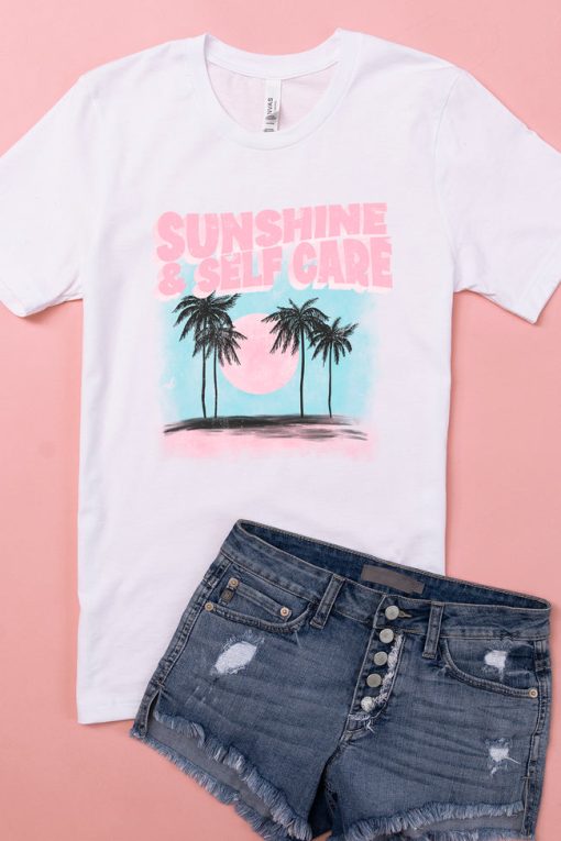 Outlet 💯 Pink Lily Sunshine And Self Care Graphic Tee ⭐ -Tees Shop